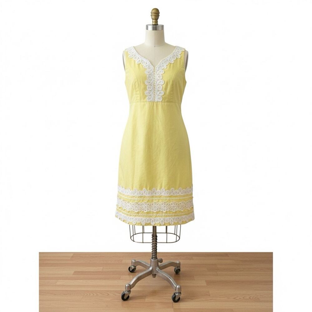 Lilly Pulitzer Yellow Cotton Lace Dress Retro 60s Palm Beach Preppy Garden Party